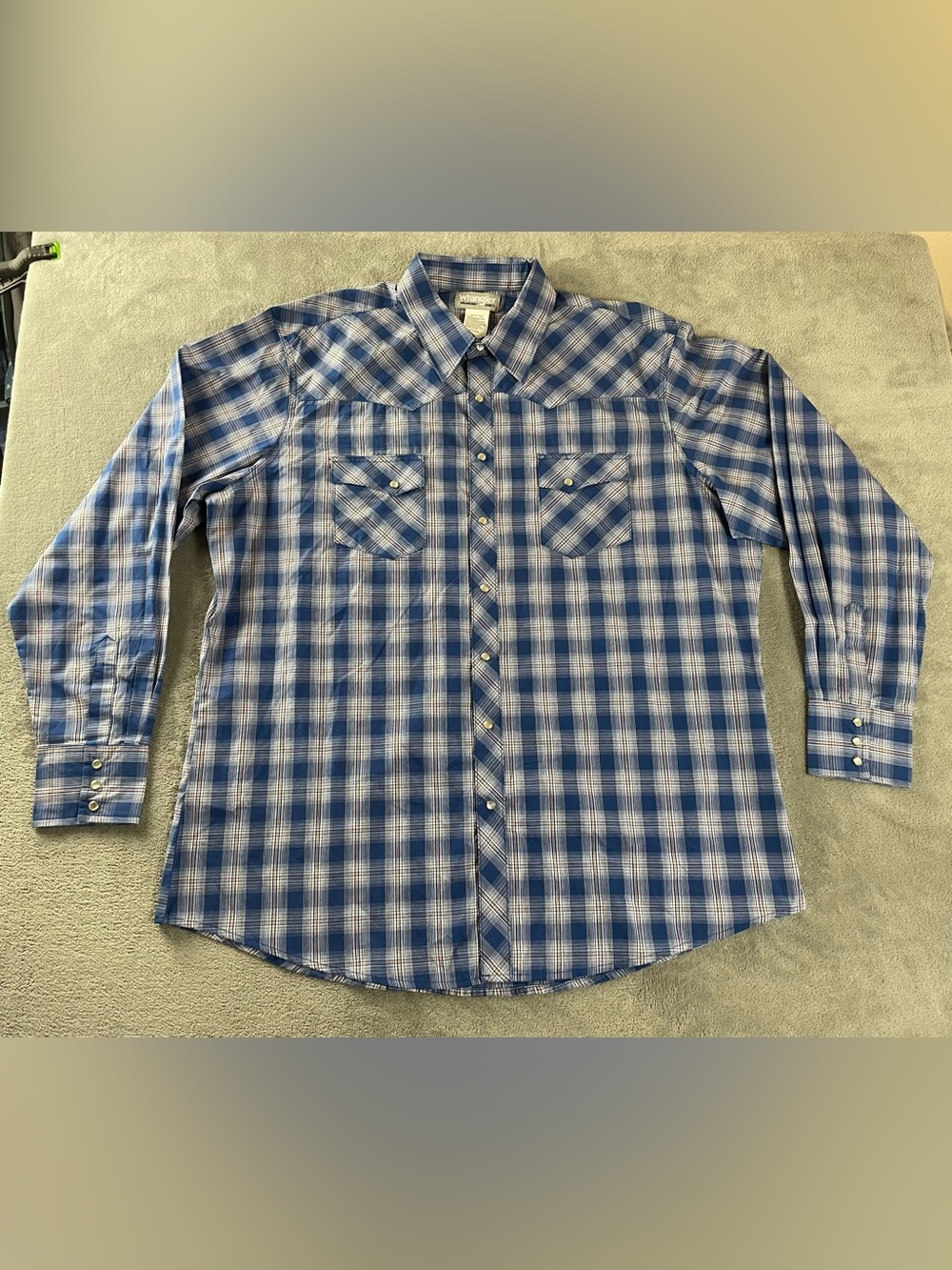Wrangler Men’s 3XT 3XLT Blue Plaid Cowboy Pearl Snap Long Sleeve Western Shirt